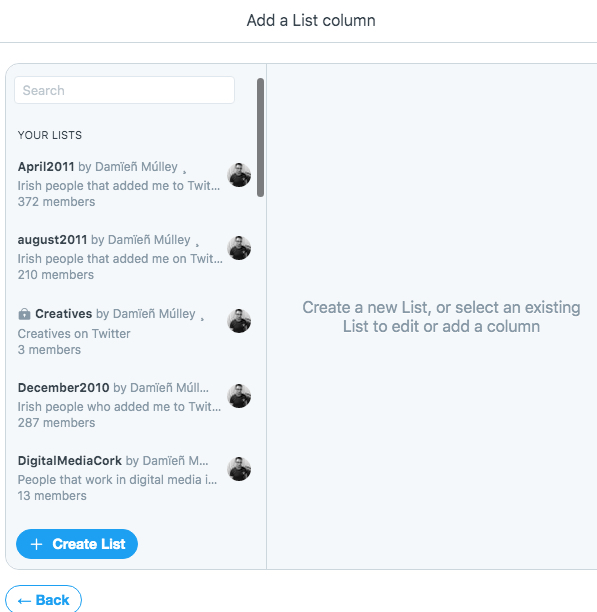 Mass add people to lists on Twitter - Creating a list on Tweetdeck
