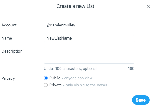 Mass add people to lists on Twitter - Creating a new list on Tweetdeck